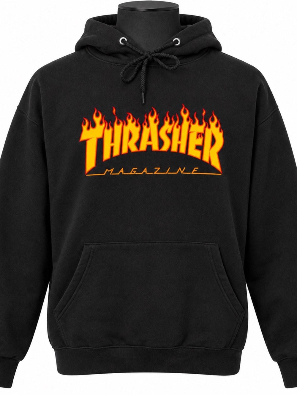 Thrasher Black Hoodie with Orange & Yellow Flame Logo